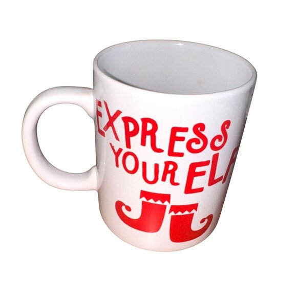 Express Your Elf Christmas Mug White Ceramic Red Print Royal Norfolk 14 Oz - Picture 1 of 5